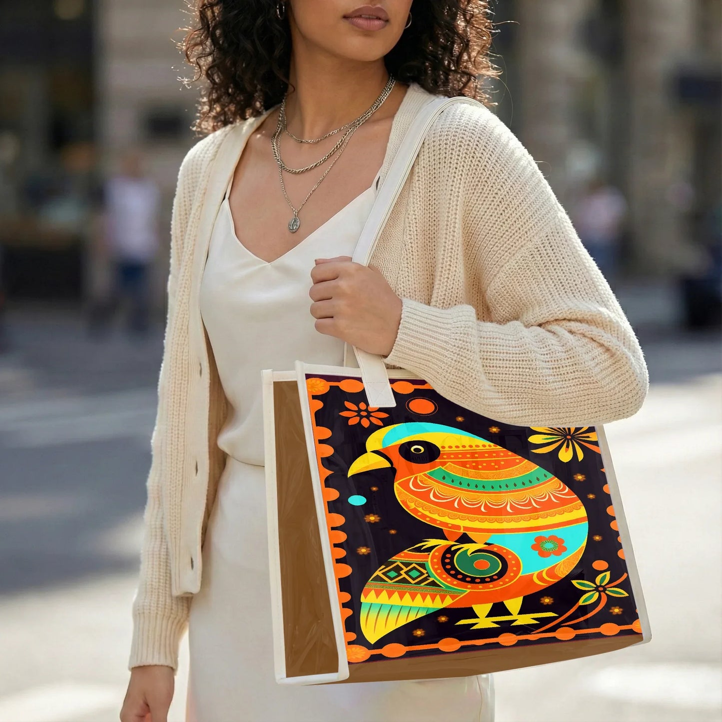 Large Holographic Tote Bag - Spacious PVC Shoulder Bag - TeeVoke