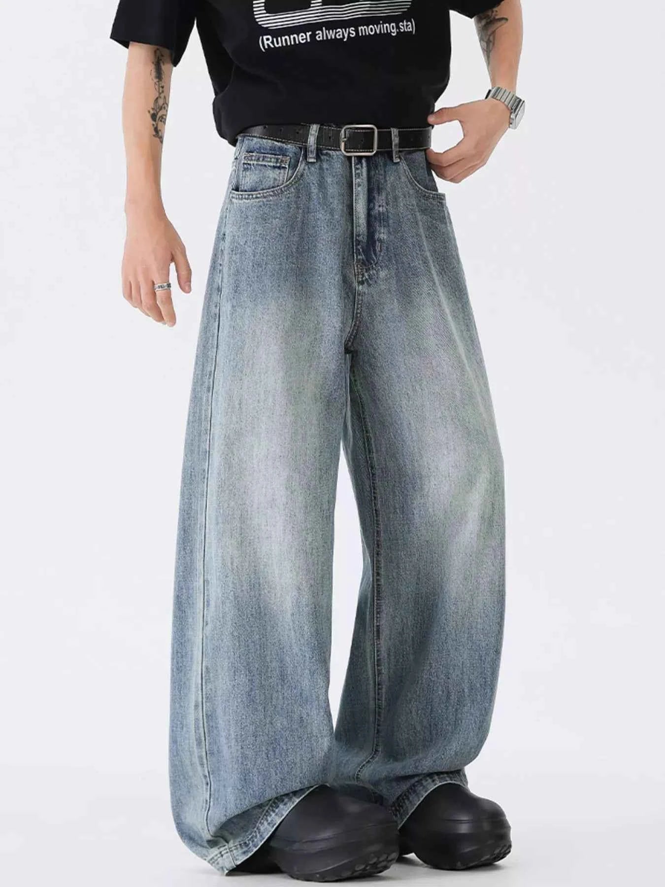 Men's Full Size Wide Leg Vintage Wash Jeans Plus Size