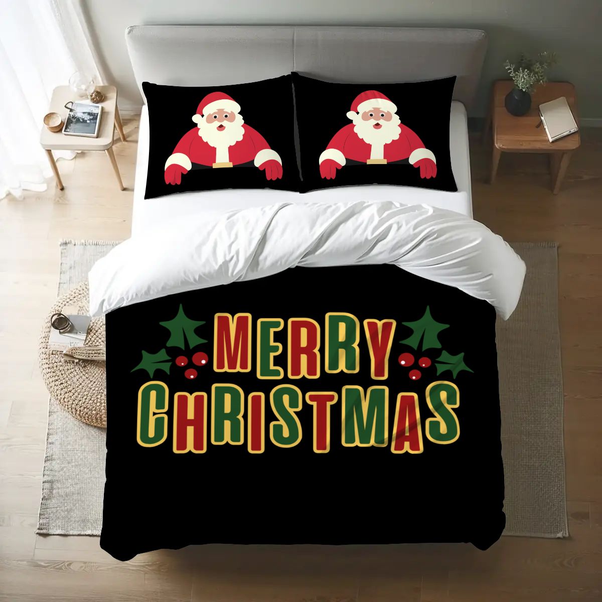 Colorful Christmas Tree Queen Duvet Cover Set – Festive Holiday Vibes