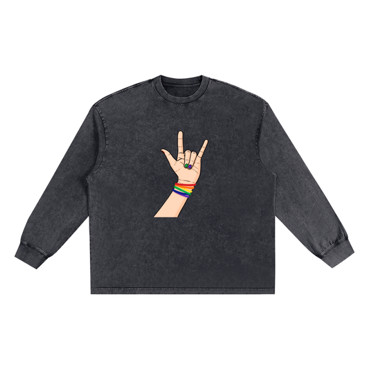 Women's Vintage Long Sleeve T-Shirt in Cotton with Frayed Details