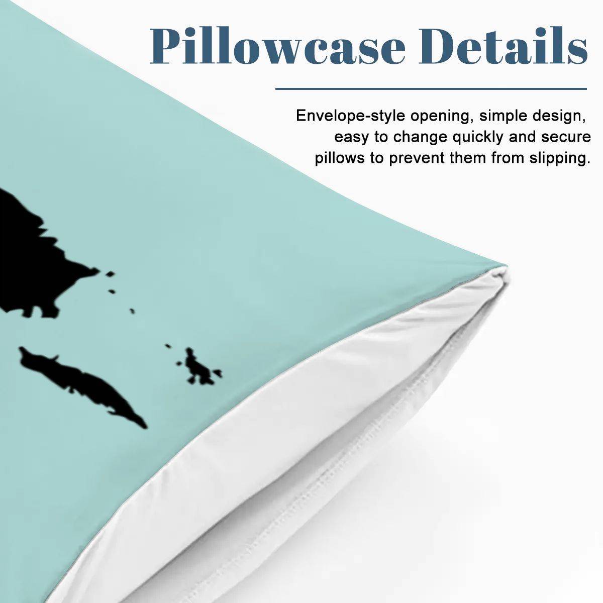 Pillowcase detail of Puerto Rico duvet set with envelope-style opening. Easy to change and keeps pillows in place.
