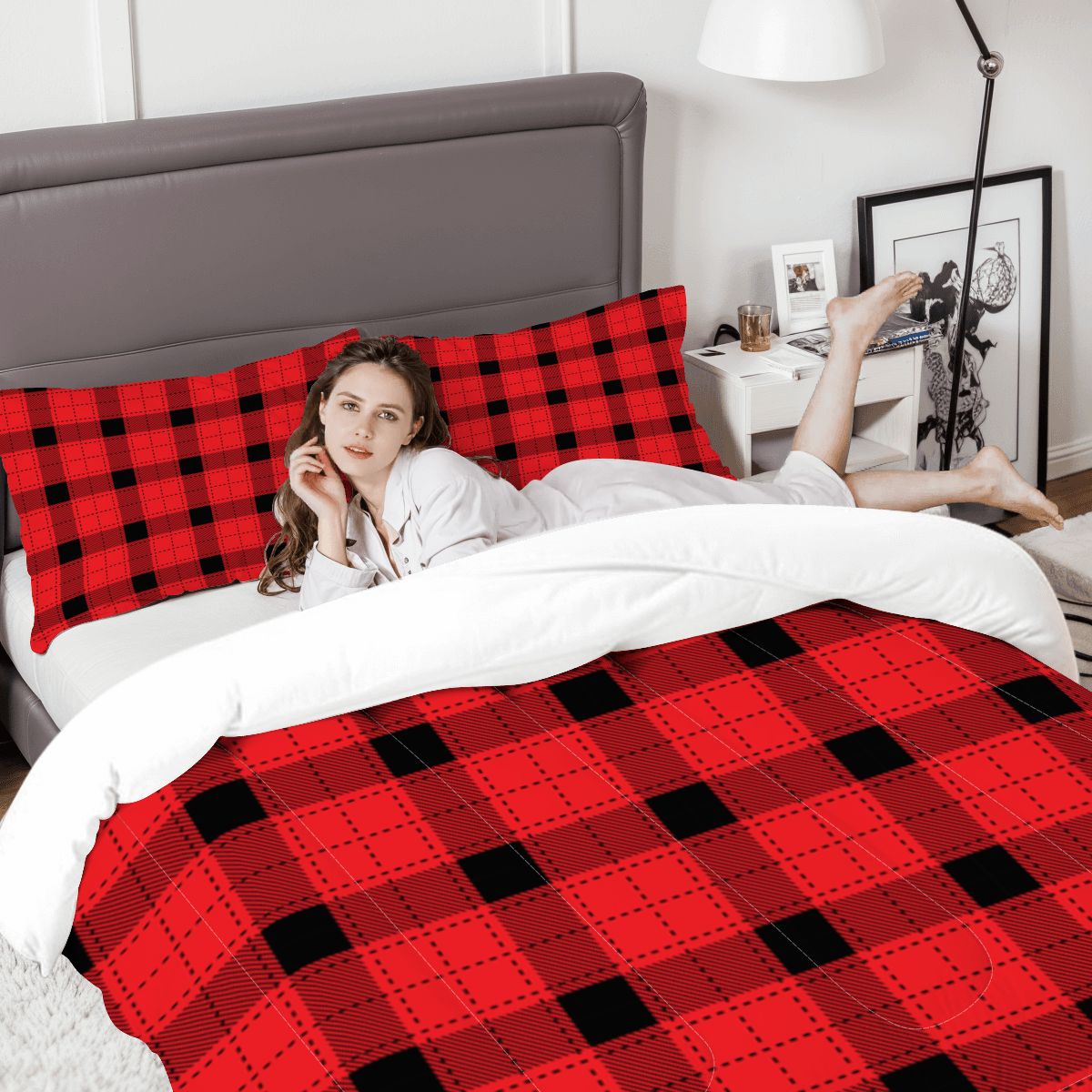 Checkerboard Queen Comforter Set – Festive Holiday Bedding