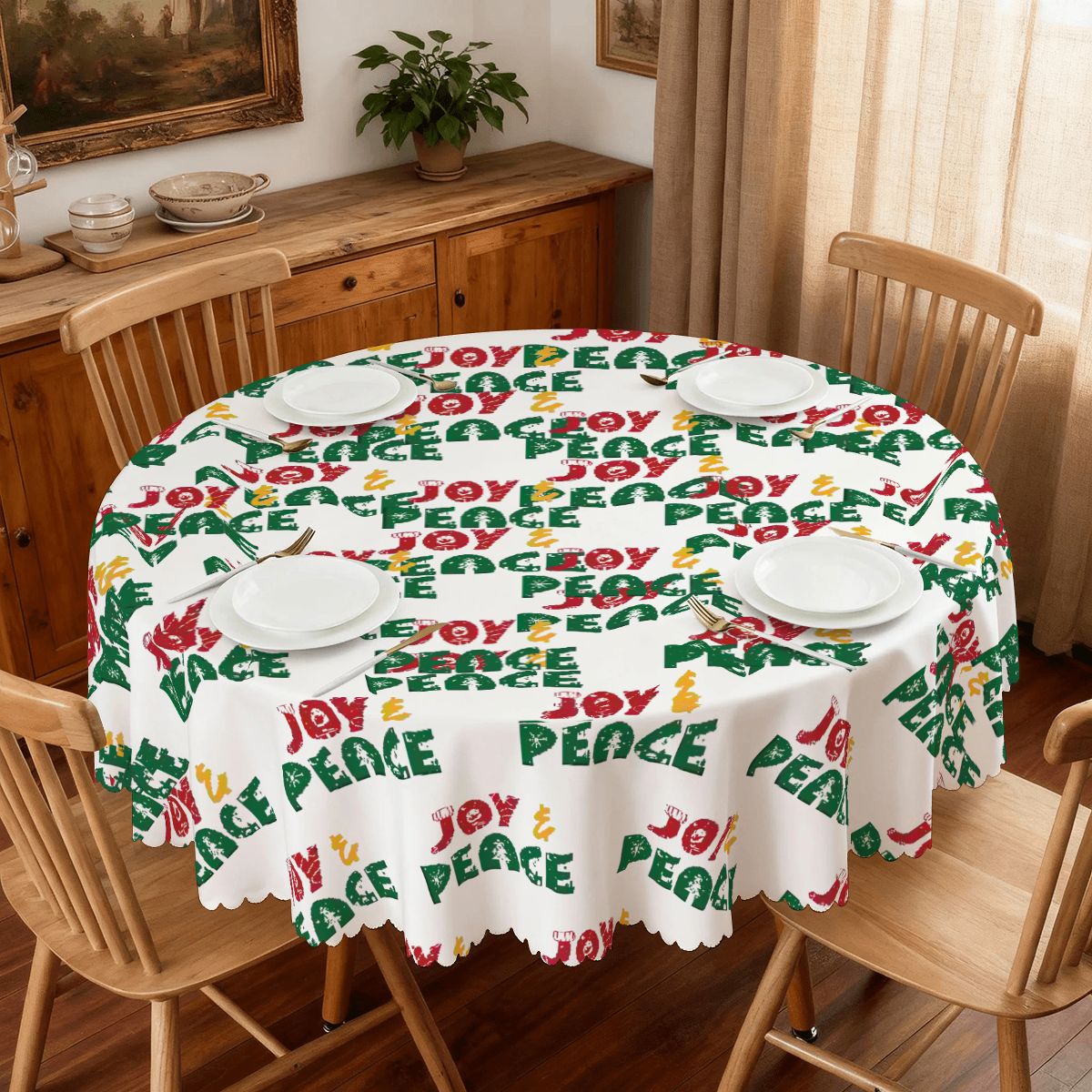 Wavy Edge Round Tablecloth 60" Waterproof