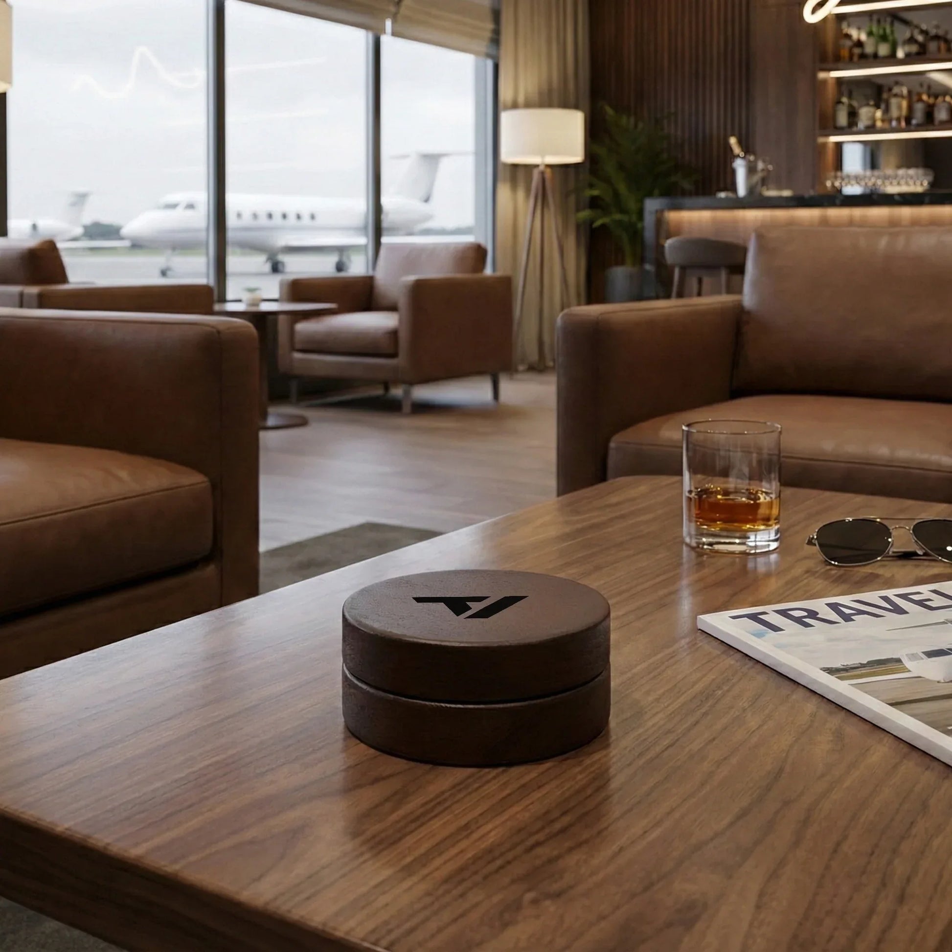 Classic Round Wooden Ashtray - Natural Wood with Metal Liner - TeeVoke