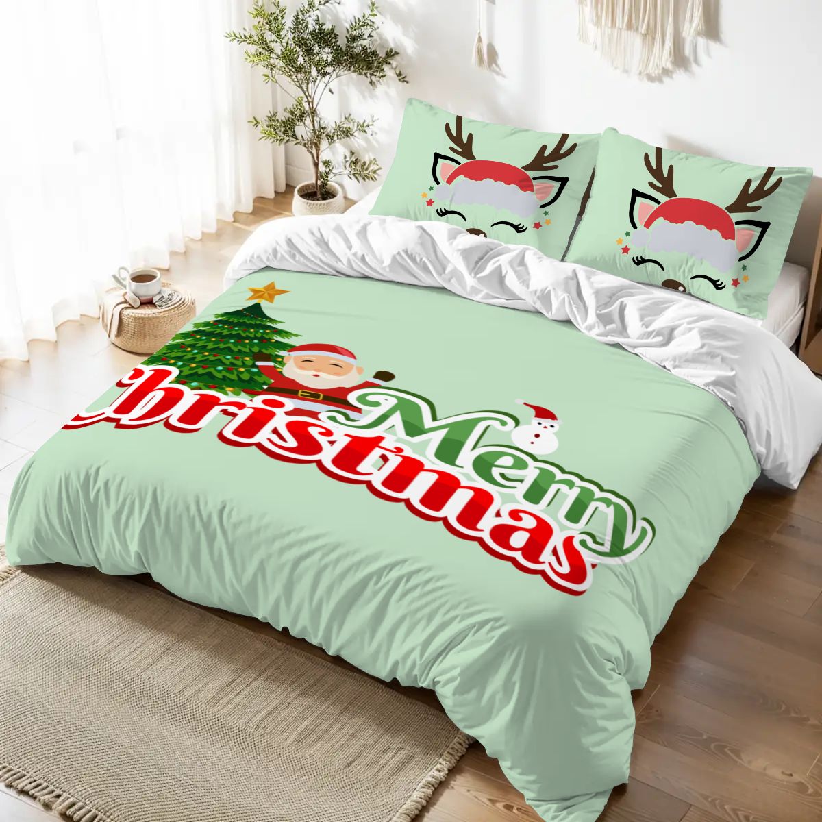 Colorful Christmas Tree Queen Duvet Cover Set – Festive Holiday Vibes