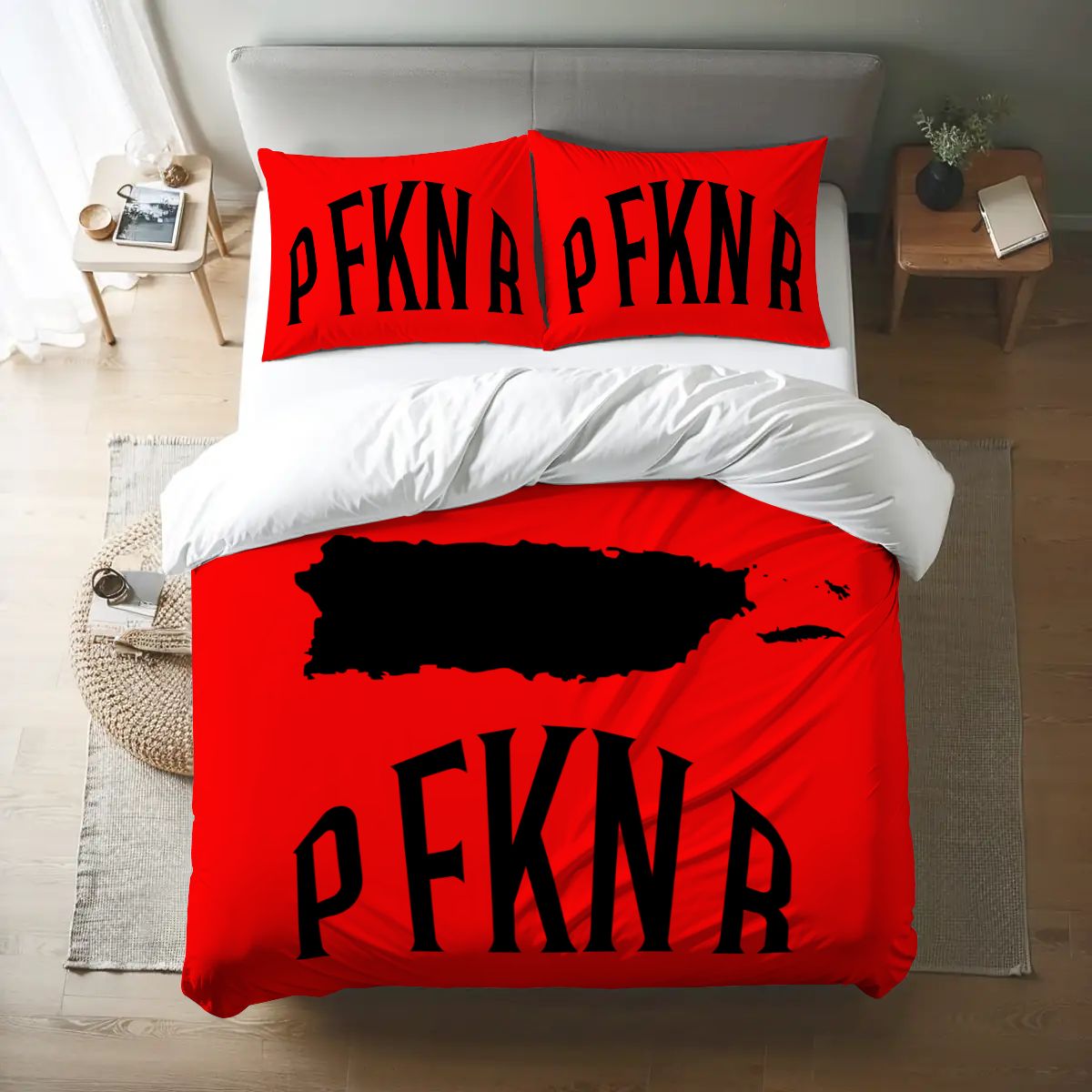Queen Duvet Cover Set Puerto Rico Bedding Set Trendy Holiday Gift Red and Black