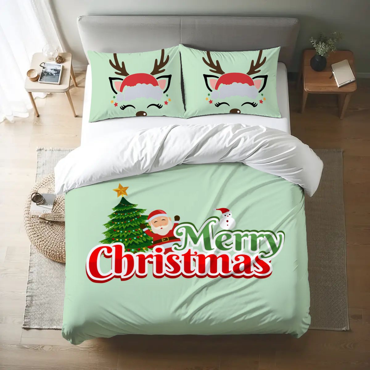 Colorful Christmas Tree Queen Duvet Cover Set – Festive Holiday Vibes