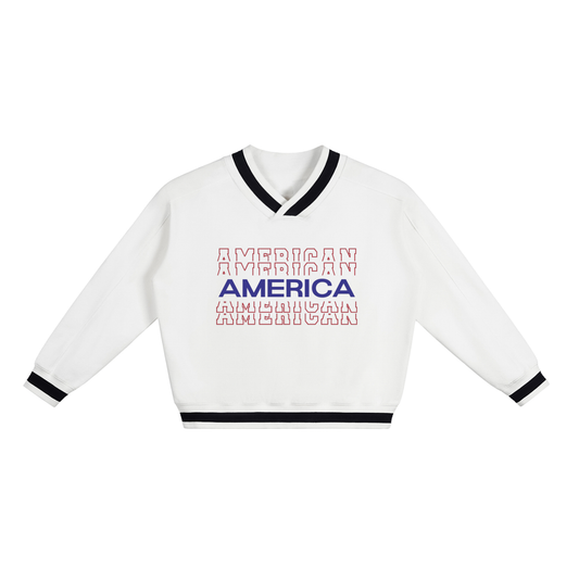 Women's V-Neck Boxy Sweatshirt with Contrast Collar