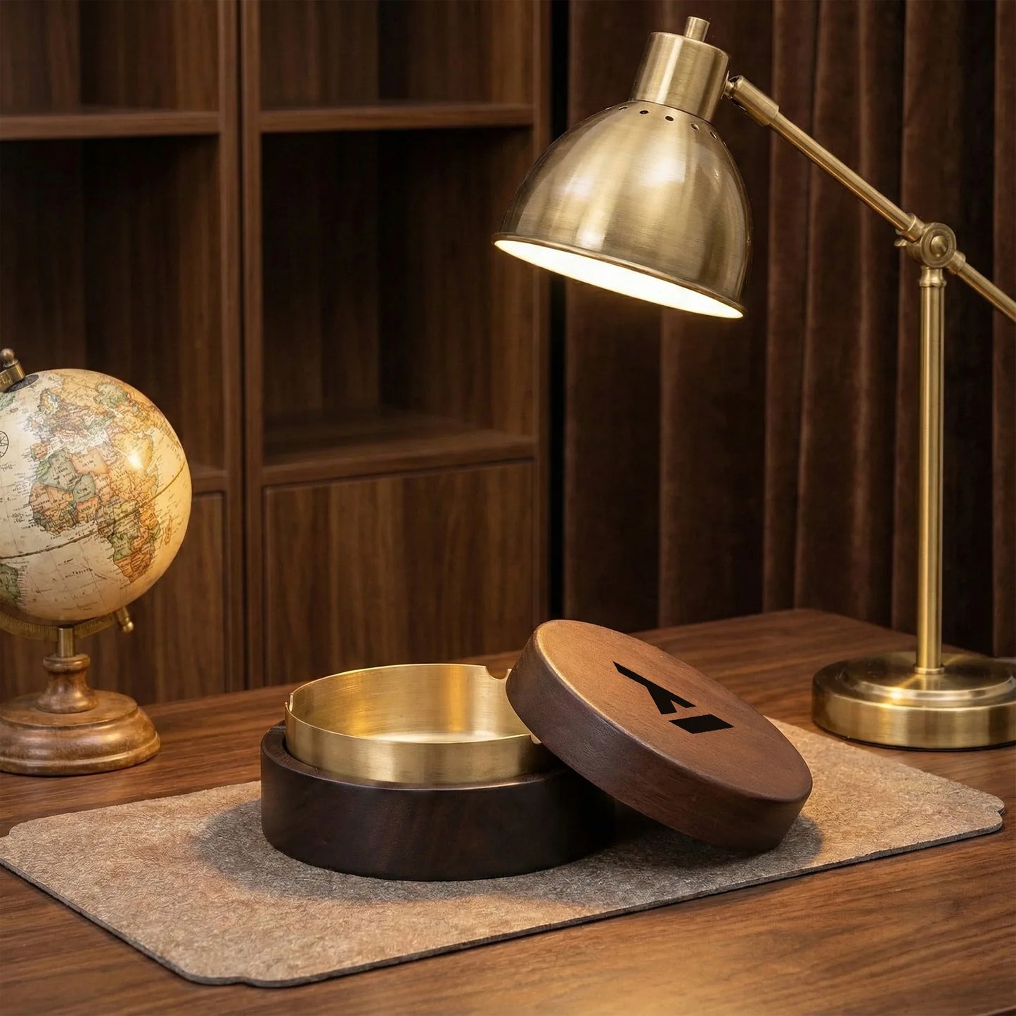 Classic Round Wooden Ashtray - Natural Wood with Metal Liner - TeeVoke