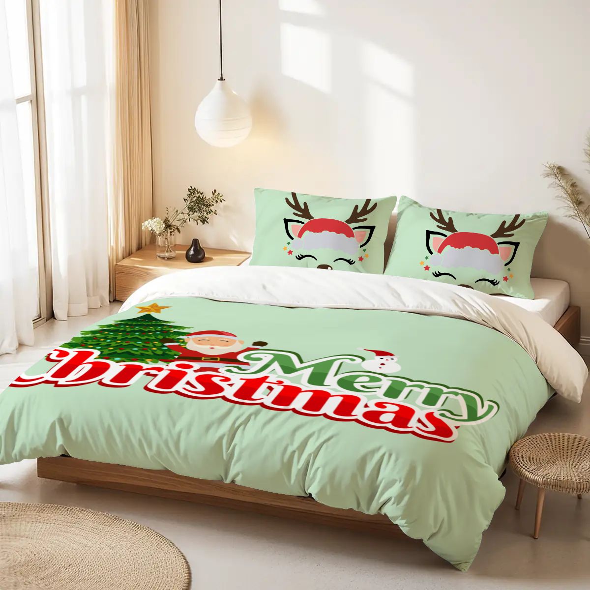 Colorful Christmas Tree Queen Duvet Cover Set – Festive Holiday Vibes