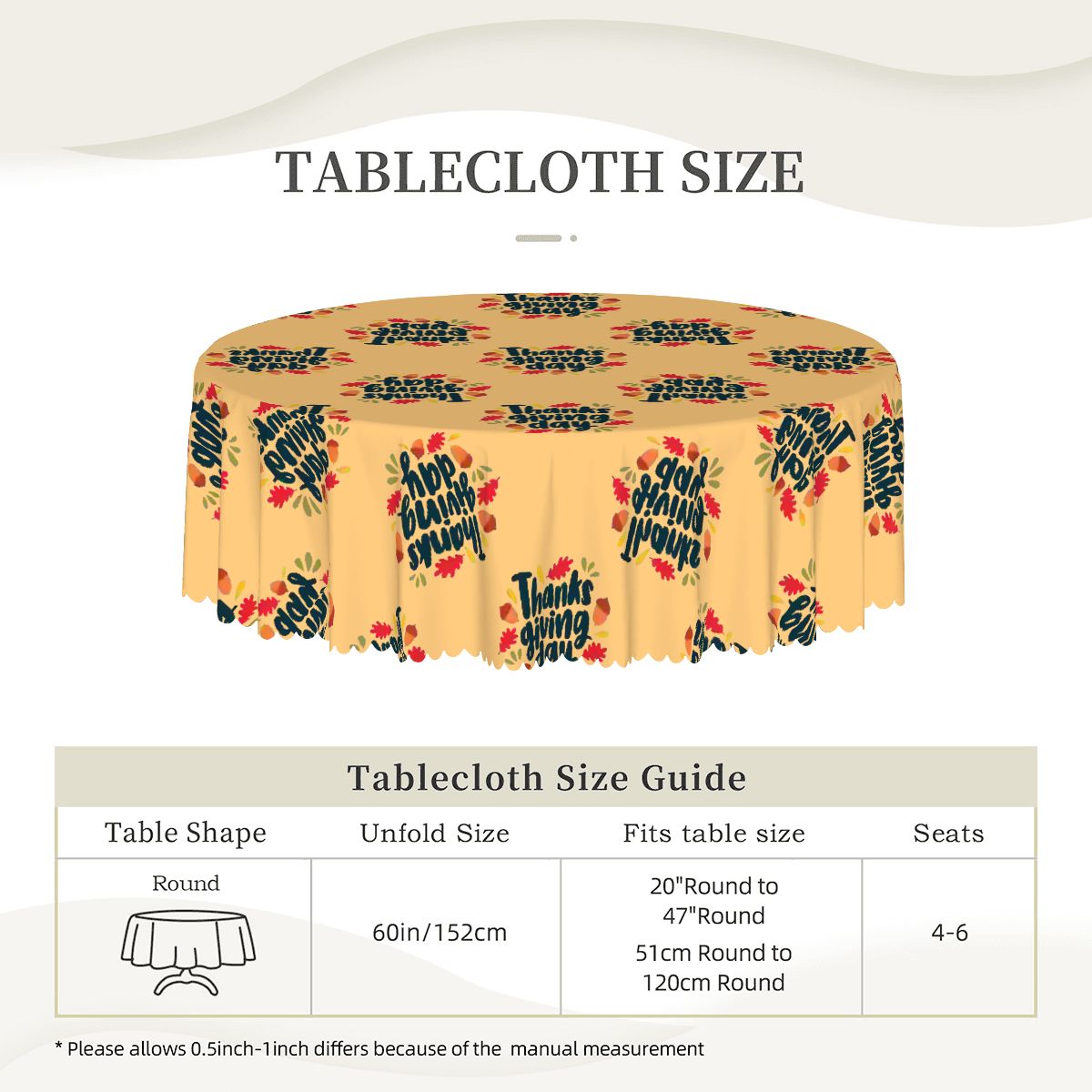 60 Inch Round Tablecloth with Wavy Edge