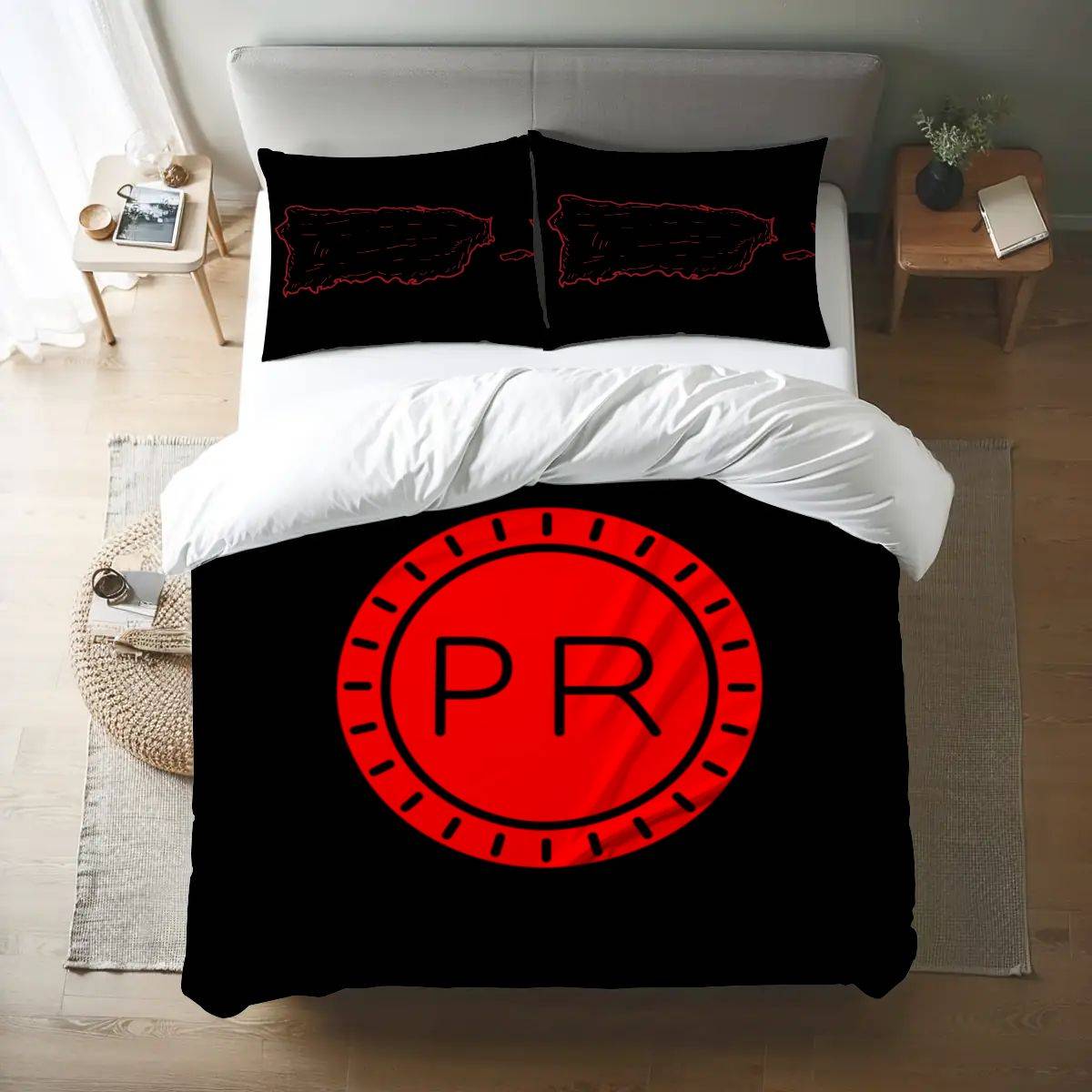 Puerto Rico Queen Duvet Cover Set – Black & Red Island Pride Bedding