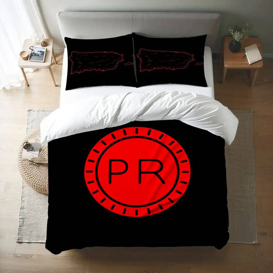Puerto Rico Queen Duvet Cover Set – Black & Red Island Pride Bedding