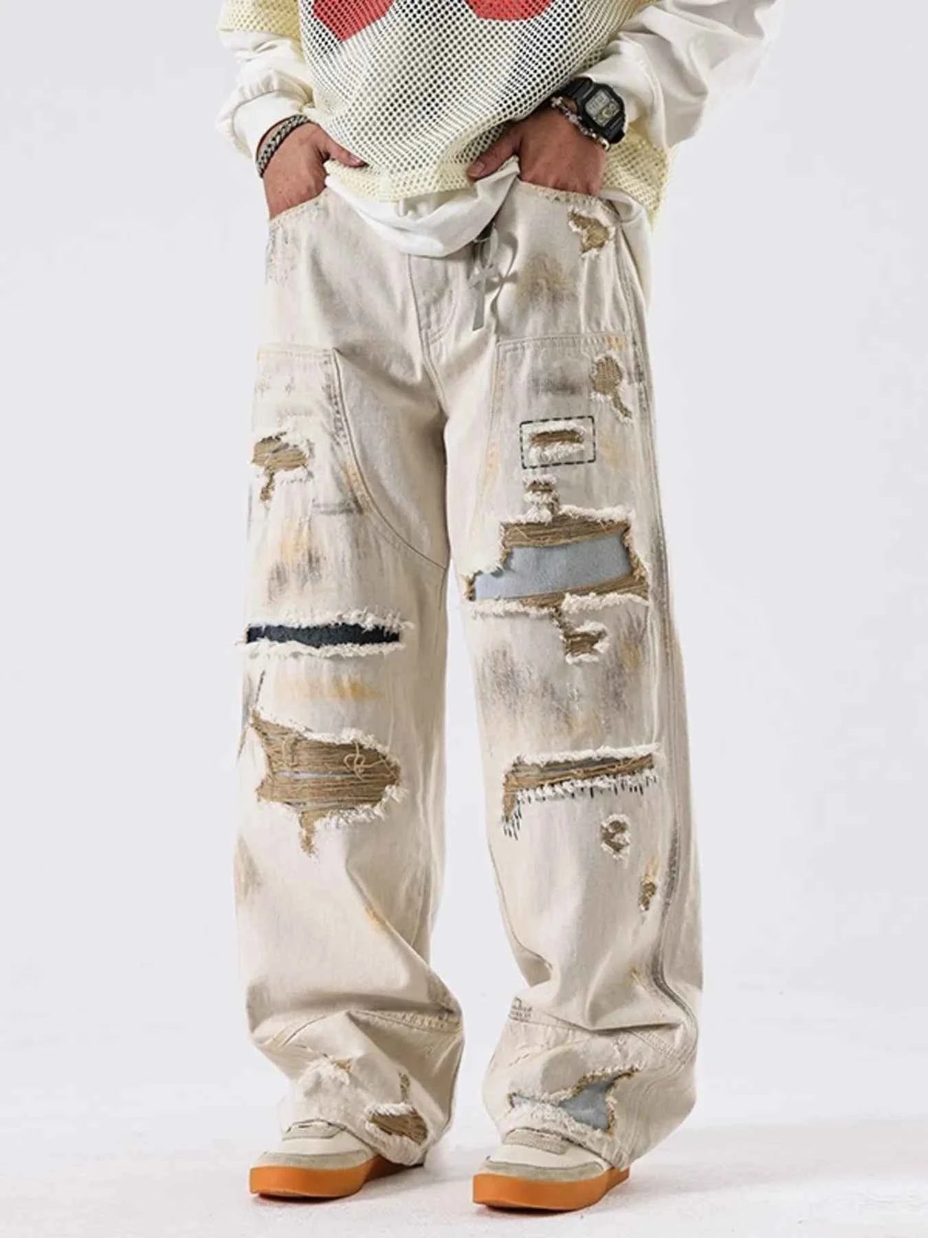 Men's Distressed Wide Leg Jeans