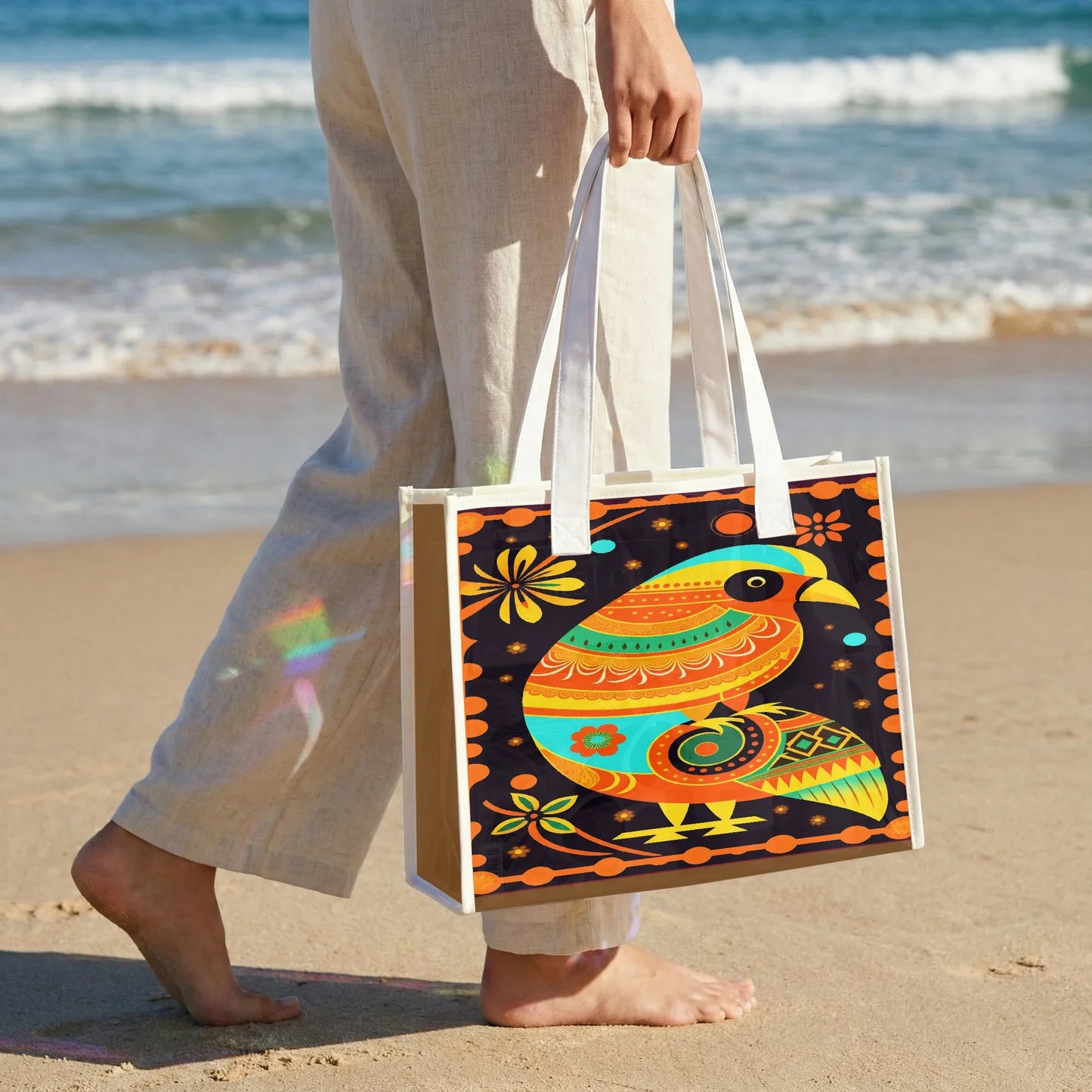 Large Holographic Tote Bag - Spacious PVC Shoulder Bag - TeeVoke