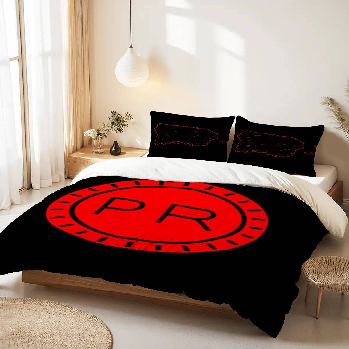 Puerto Rico Queen Duvet Cover Set – Black & Red Island Pride Bedding