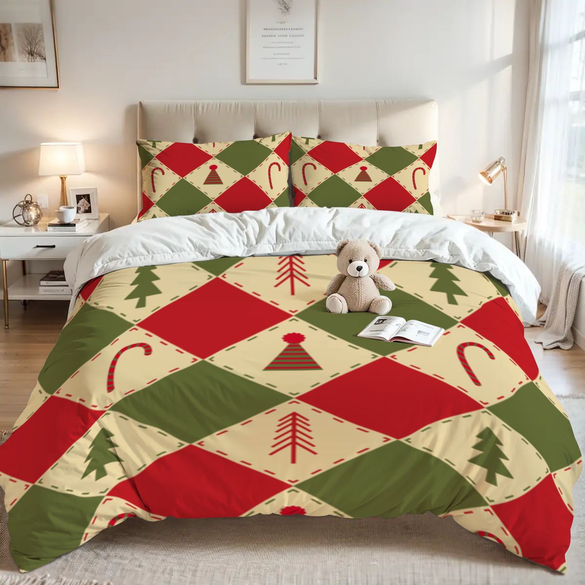 Colorful Christmas Tree Queen Duvet Cover Set – Festive Holiday Vibes