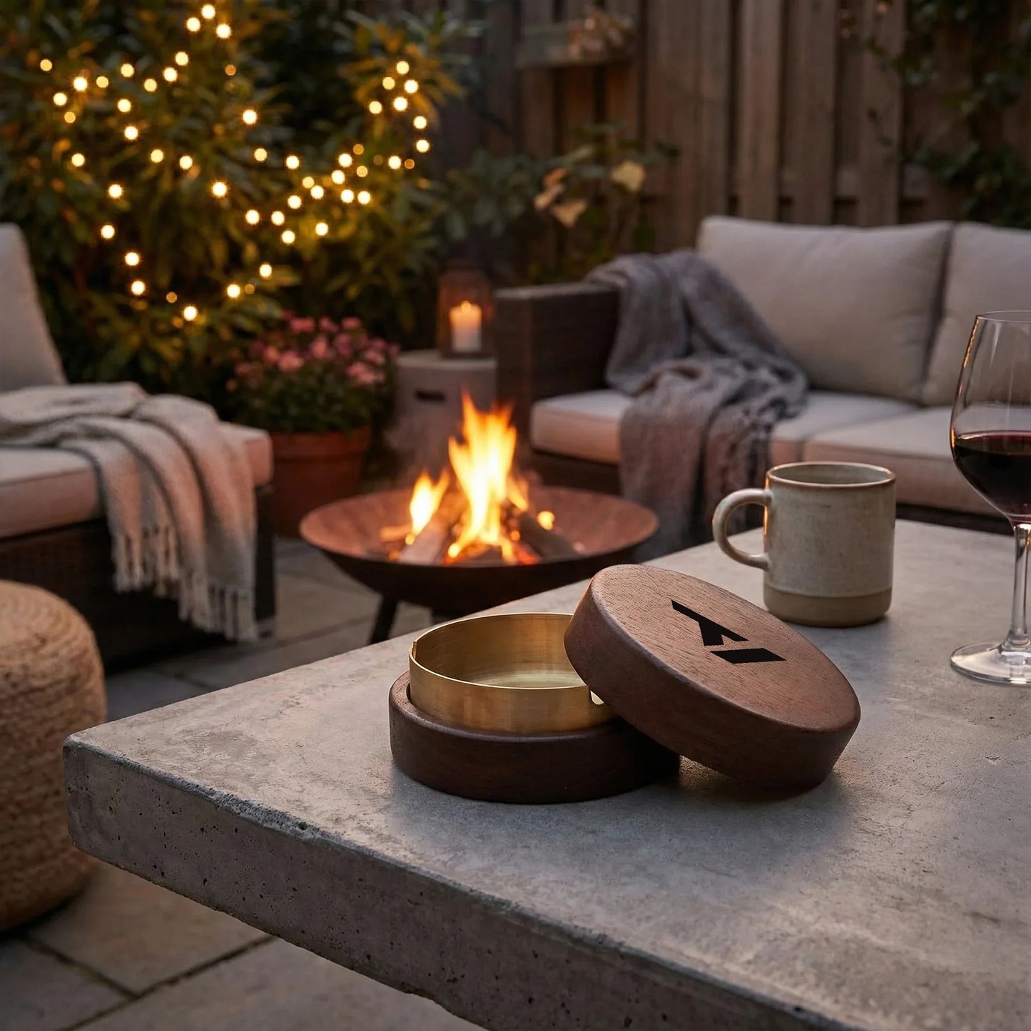 Classic Round Wooden Ashtray - Natural Wood with Metal Liner - TeeVoke