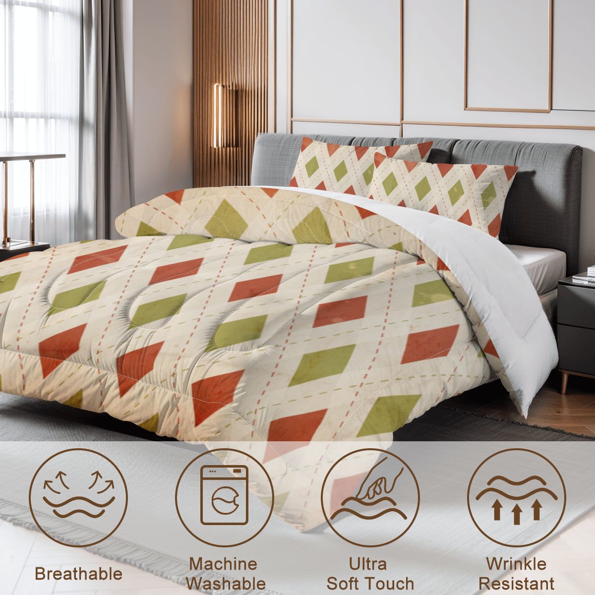 Holiday Diamond Queen Comforter Set – Festive Geometric Bedding