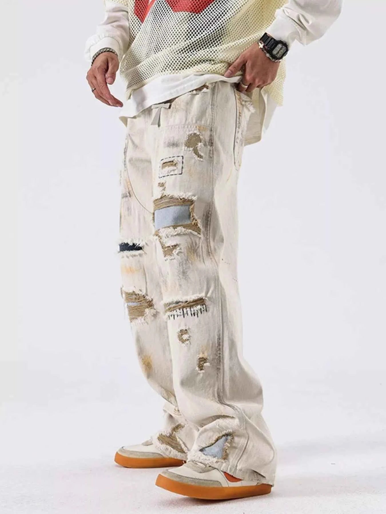 Men's Distressed Wide Leg Jeans