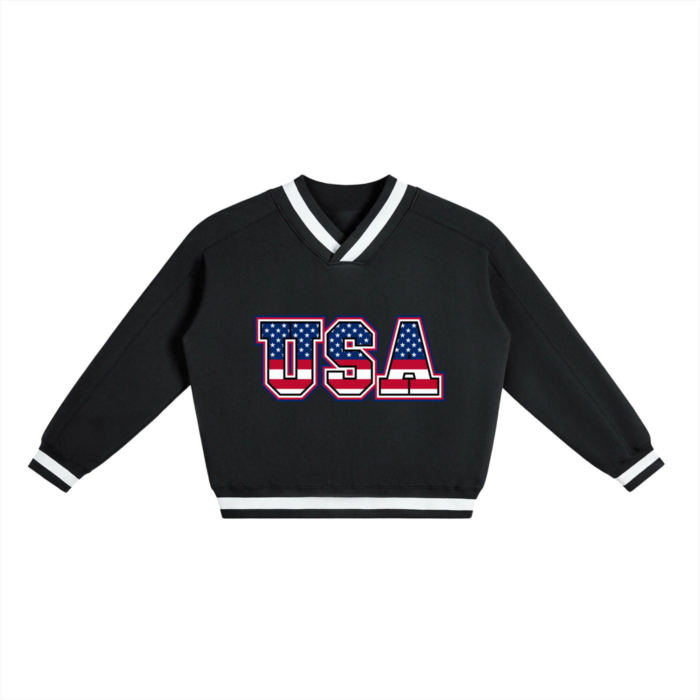 Women's V-Neck Boxy Sweatshirt with Contrast Collar for Stylish Comfort