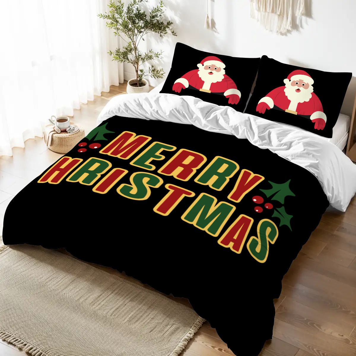 Colorful Christmas Tree Queen Duvet Cover Set – Festive Holiday Vibes