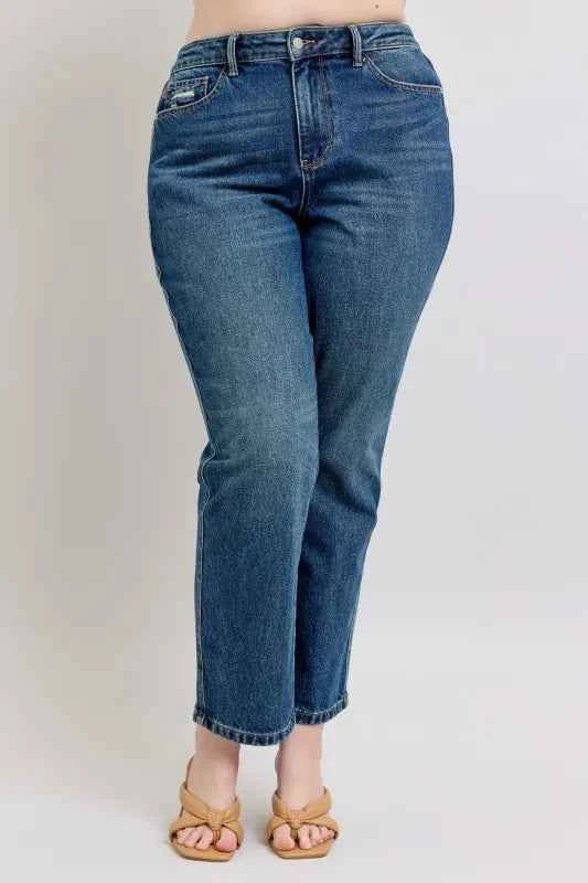 Judy Blue Full Size High Waisted Rigid Magic Non-destroy Straight Leg Jeans Plus Size