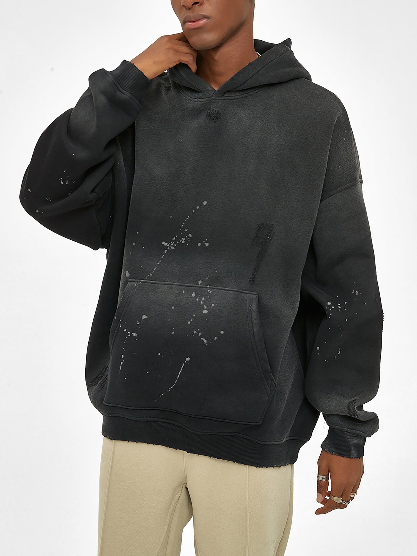 Men's Vintage Washed Frayed Fleece Hoodie