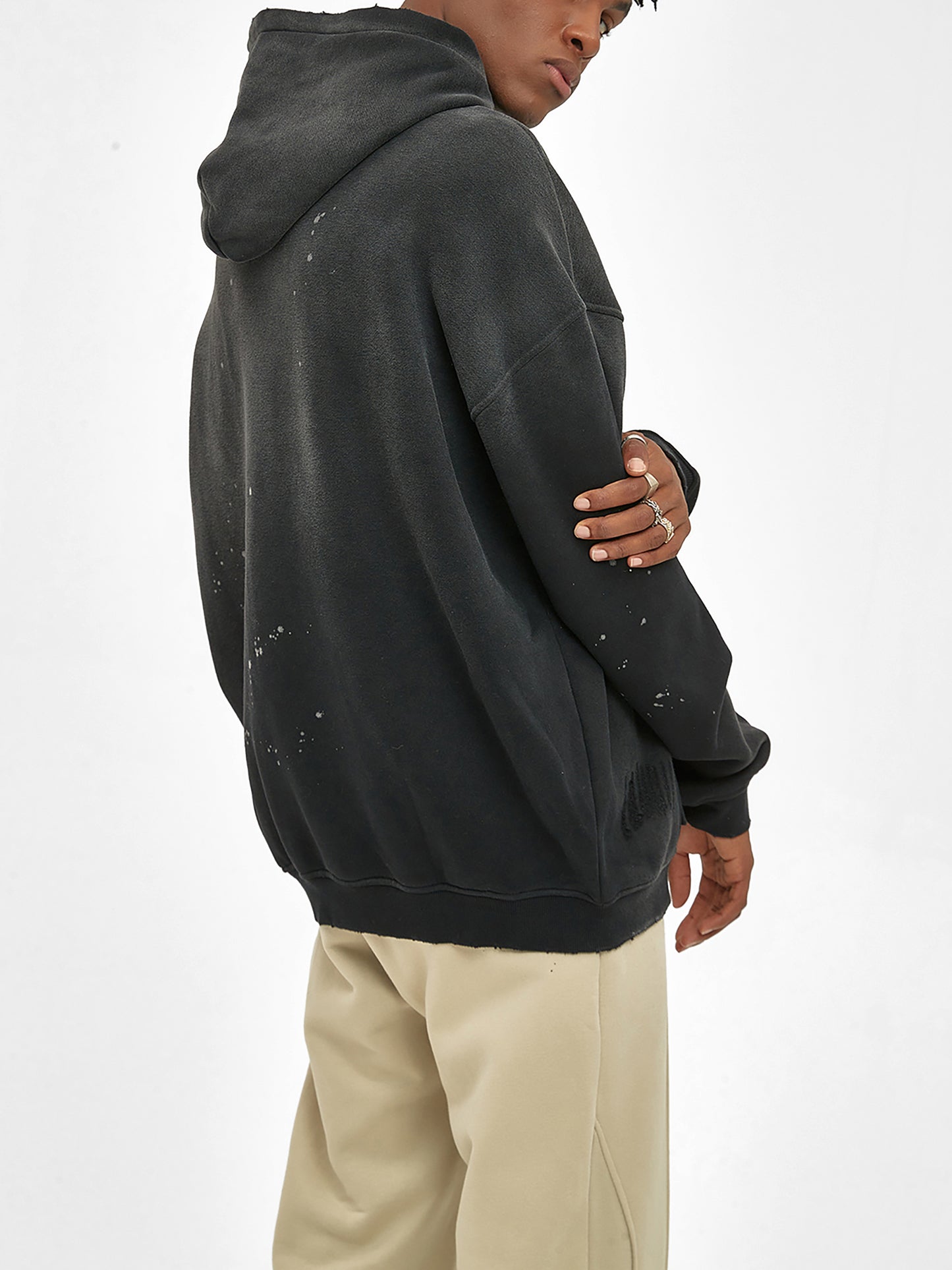 Men's Vintage Washed Frayed Fleece Hoodie