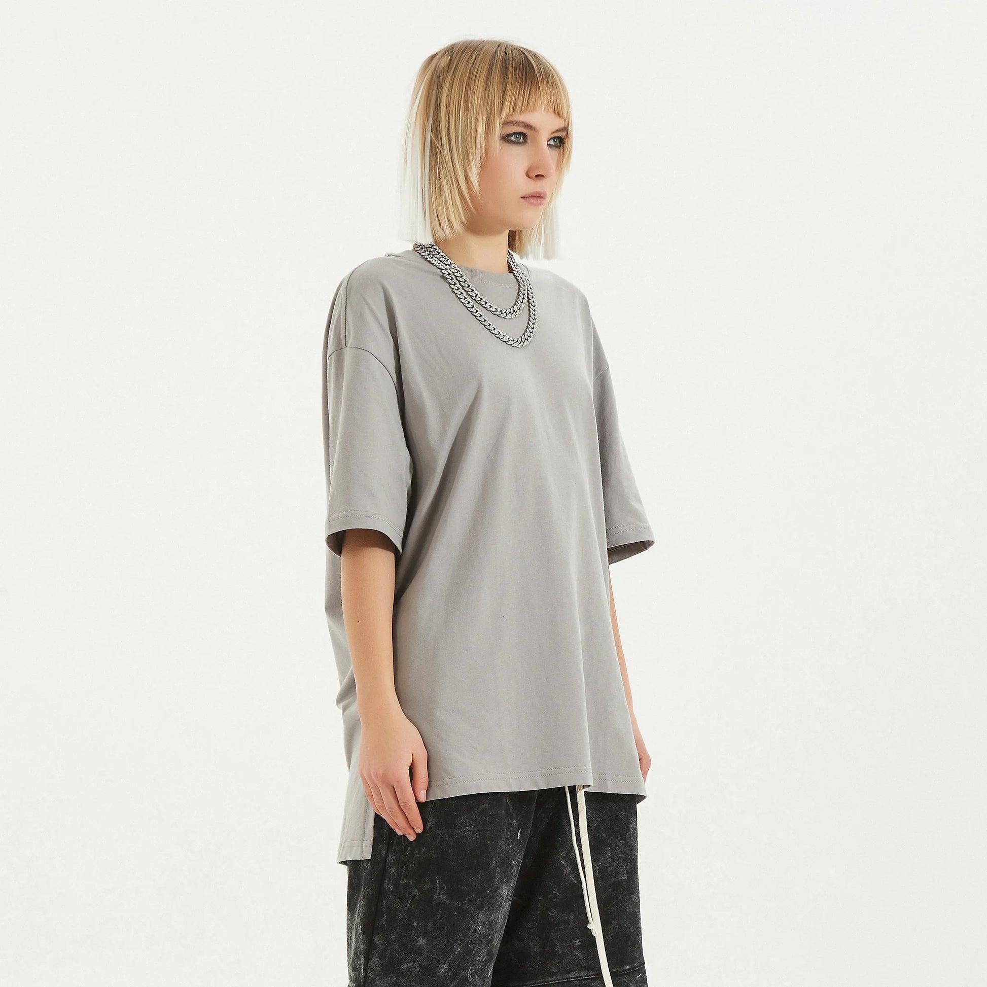 Women's Drop Shoulder Tee - Oversized High-Low Hem Cotton Shirt - TeeVoke