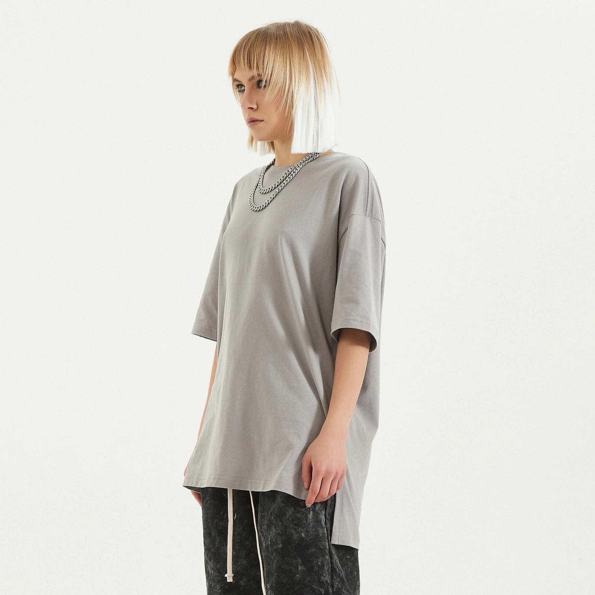 Women's Drop Shoulder Tee - Oversized High-Low Hem Cotton Shirt - TeeVoke