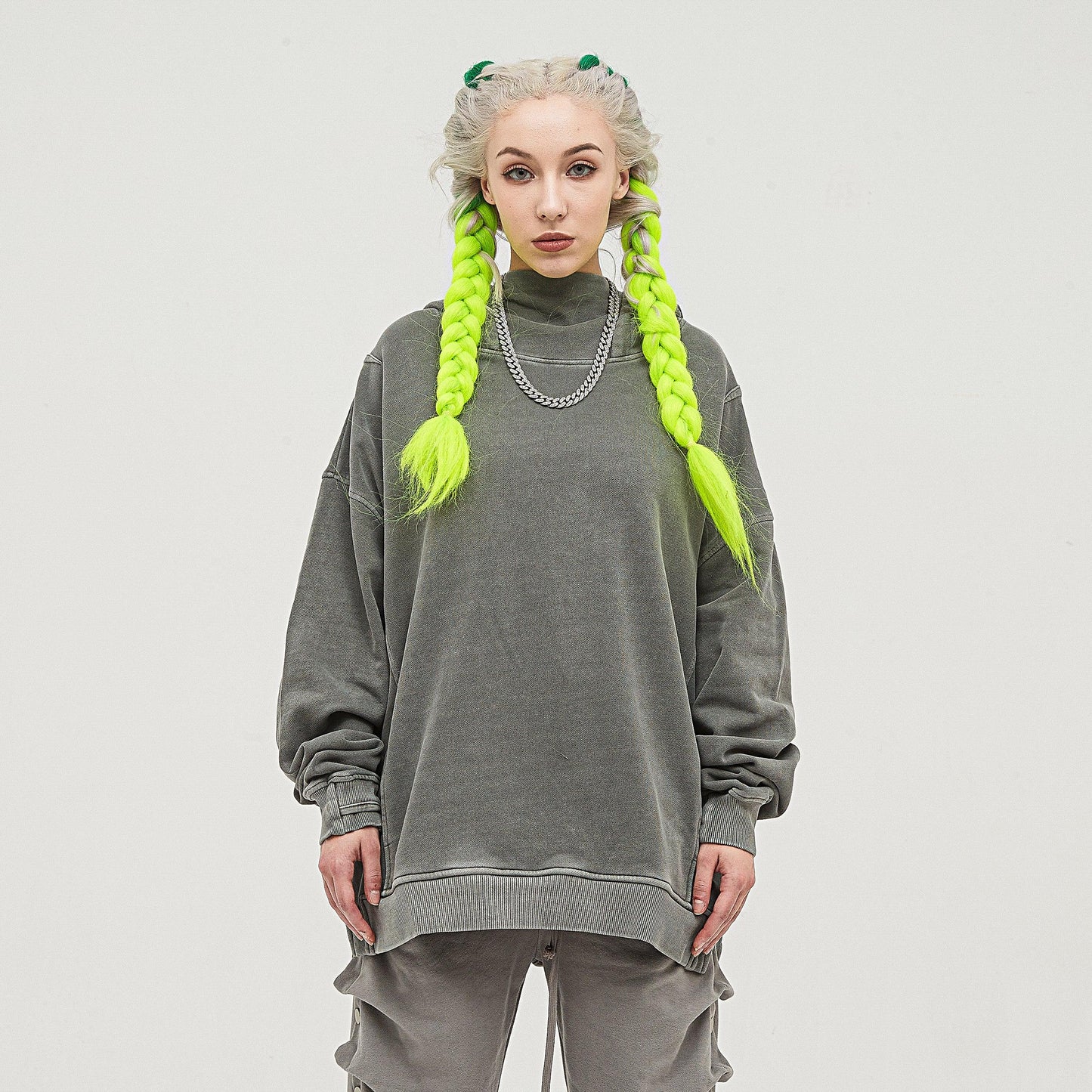 Women's Snow Wash Turtleneck Hoodie - Relaxed Fit with Thumb Holes - TeeVoke