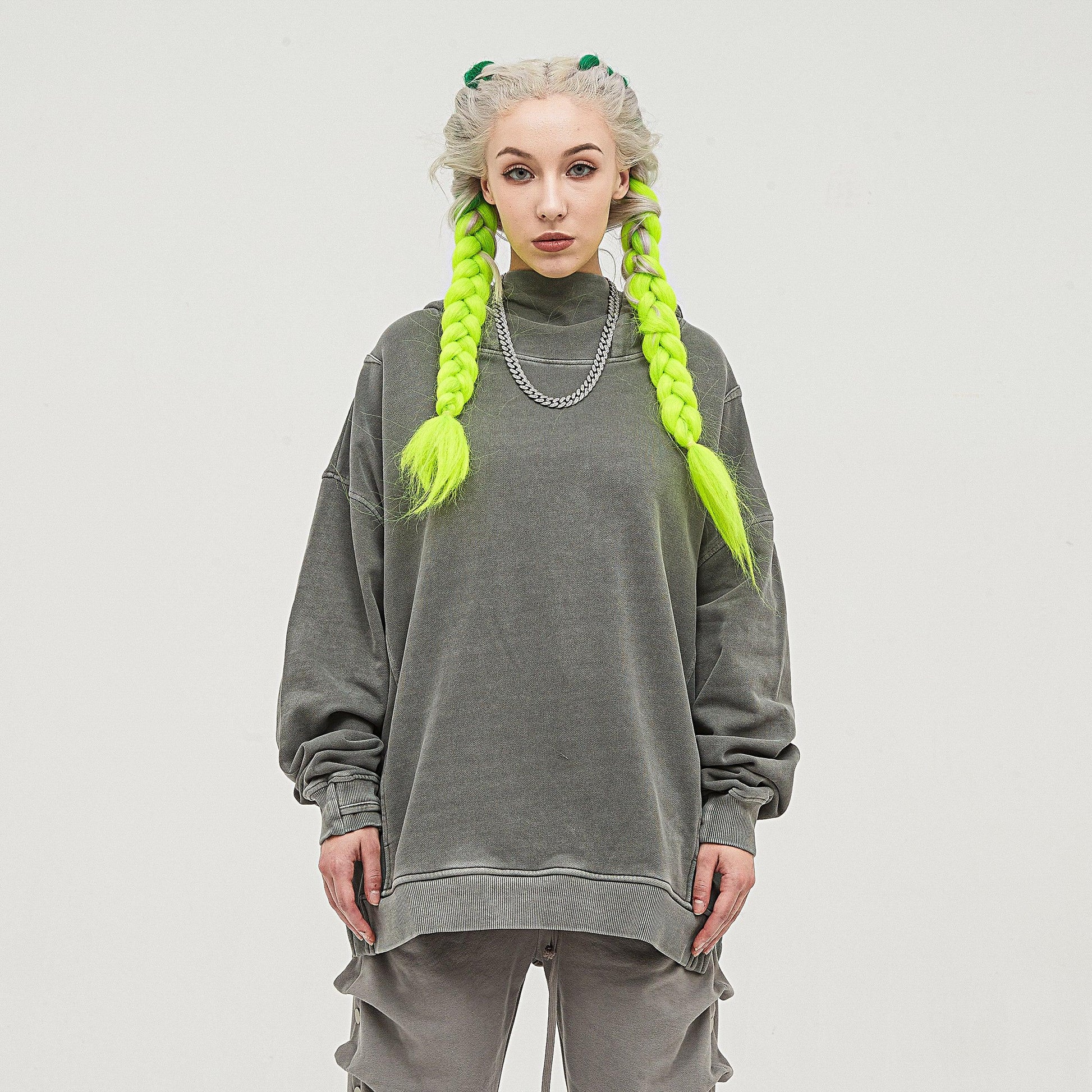 Women's Snow Wash Turtleneck Hoodie - Relaxed Fit with Thumb Holes - TeeVoke