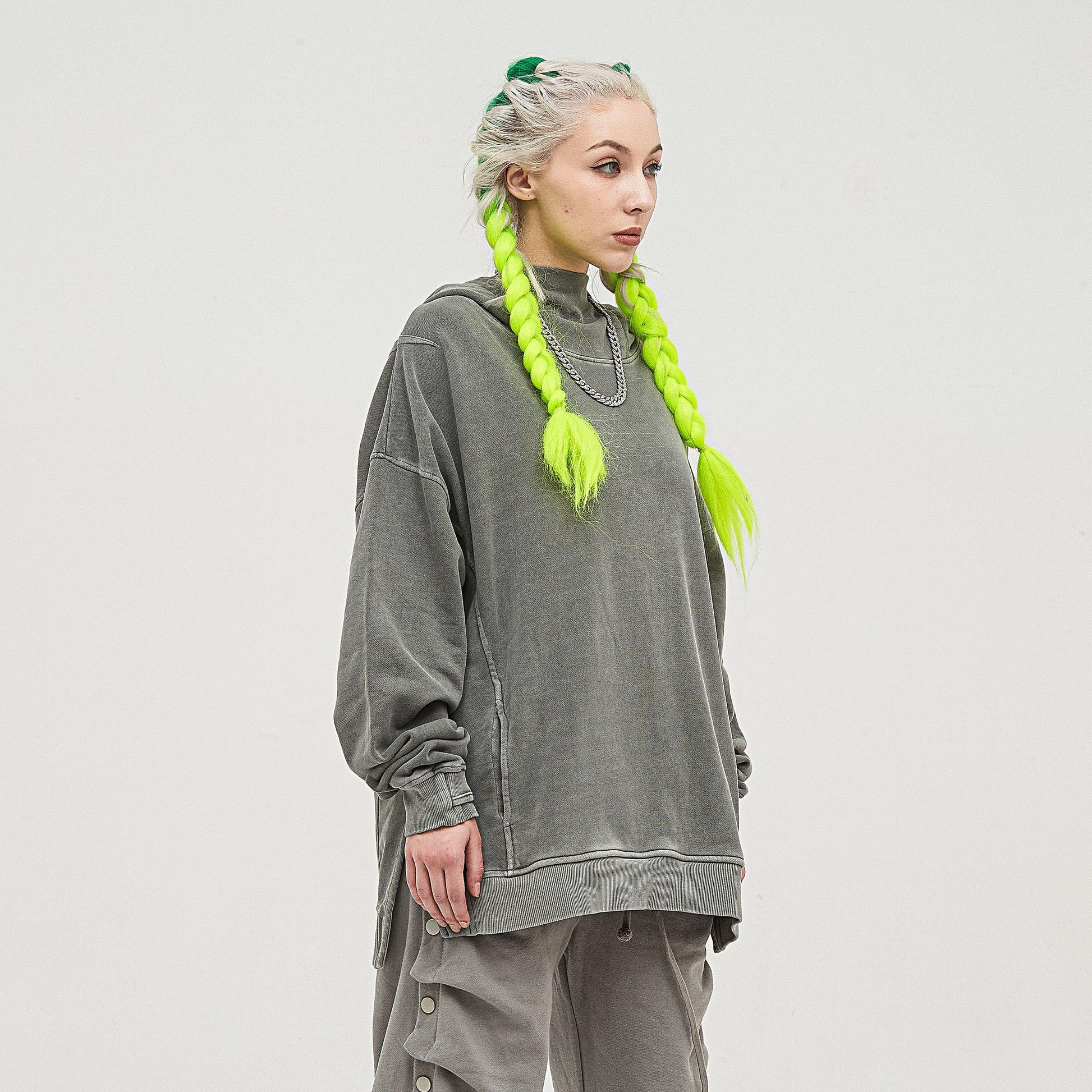 Women's Snow Wash Turtleneck Hoodie - Relaxed Fit with Thumb Holes - TeeVoke