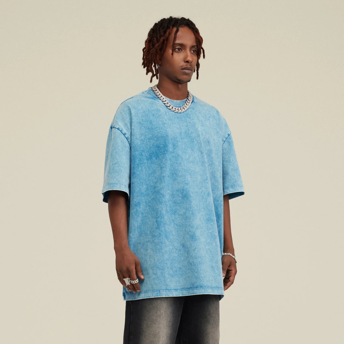 Men's Oversized Snow Wash T-Shirt - Vintage Cotton Crew Neck Tee - TeeVoke