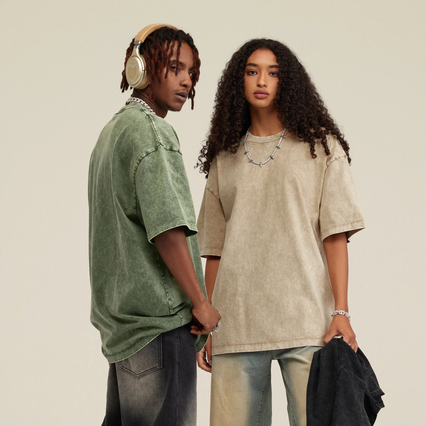 Men's Oversized Snow Wash T-Shirt - Vintage Cotton Crew Neck Tee - TeeVoke