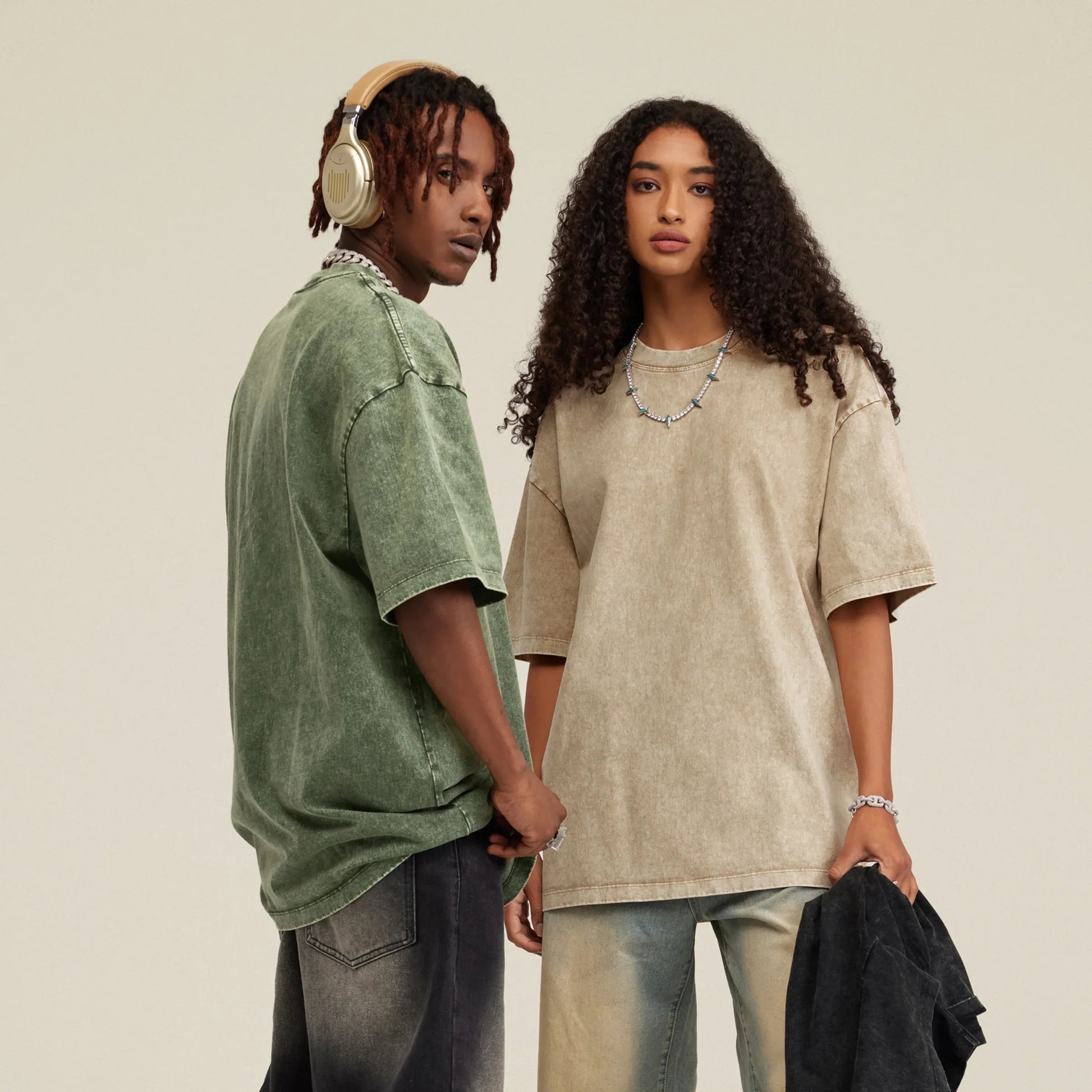 Men's Oversized Snow Wash T-Shirt - Vintage Cotton Crew Neck Tee - TeeVoke