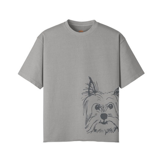 Women's Faded Raw Hem T-shirt Dog Lover Yorkie