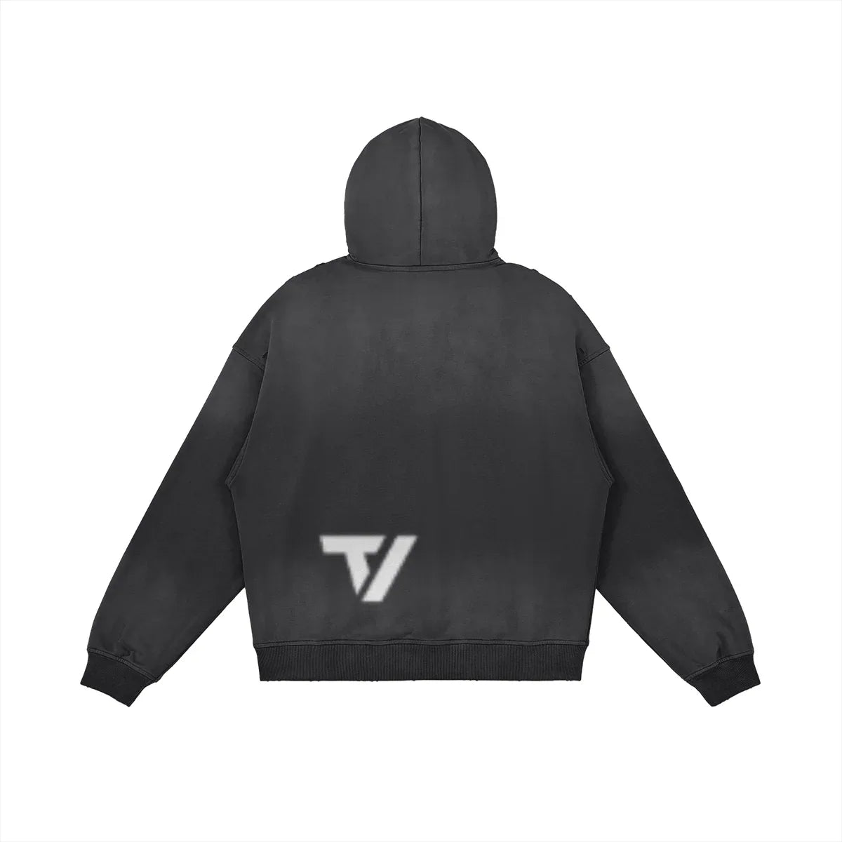 Men's Sun Faded Oversized Hoodie - Distressed Full-Zip Grunge - TeeVoke